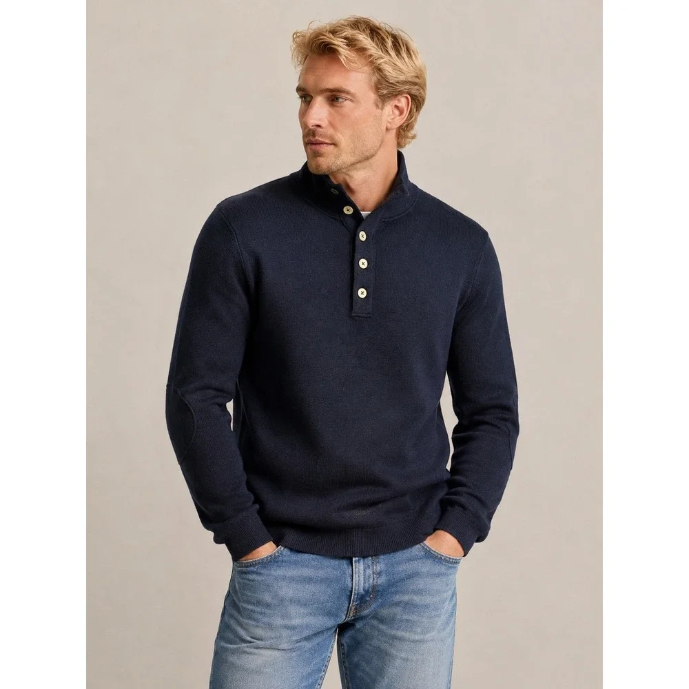 Banana Republic Mens Navy Blue Italian Merino Wool Mock Neck Button‎ Sweater L